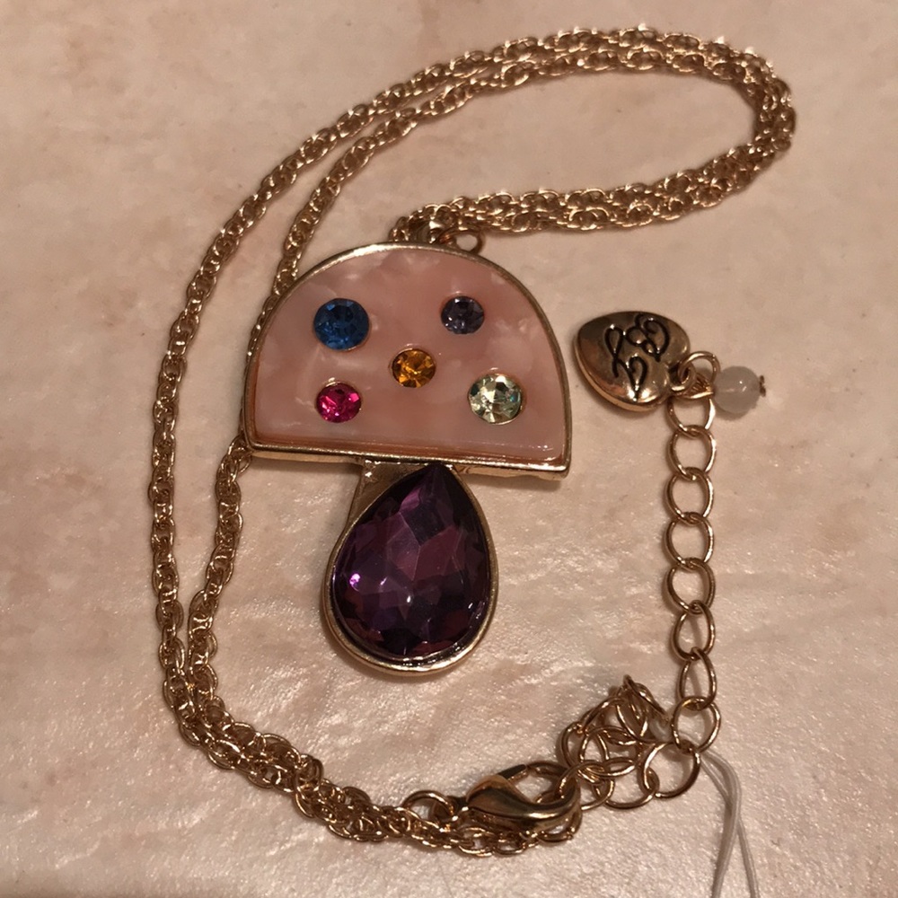 NWT Betsey Johnson mushroom jewel necklace two sided - Picture 9 of 9